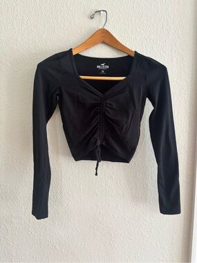 Hollister Black Ruched V-Neck Long Sleeve Crop Top